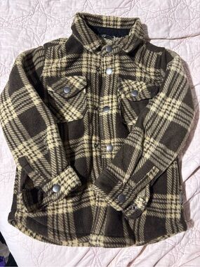 Eddie Bauer Olive & Cream Plaid Fleece Shacket